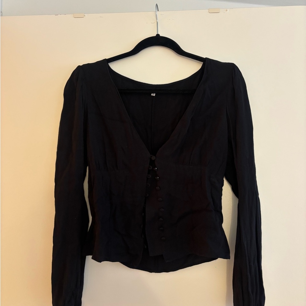 Reformation Black Long Sleeve Blouse